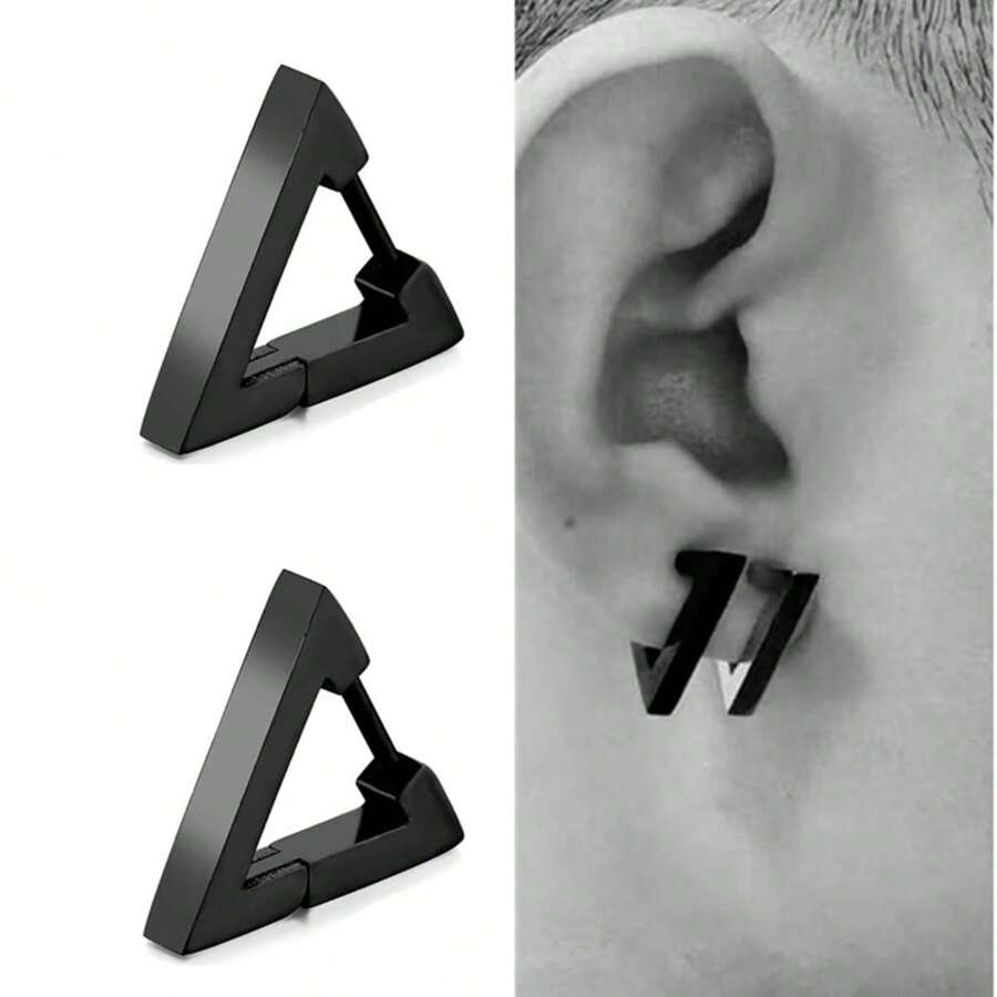 1 Pair Punk Triangle Stud Earrings For Men Boys Stainless Steel Geometric Earring