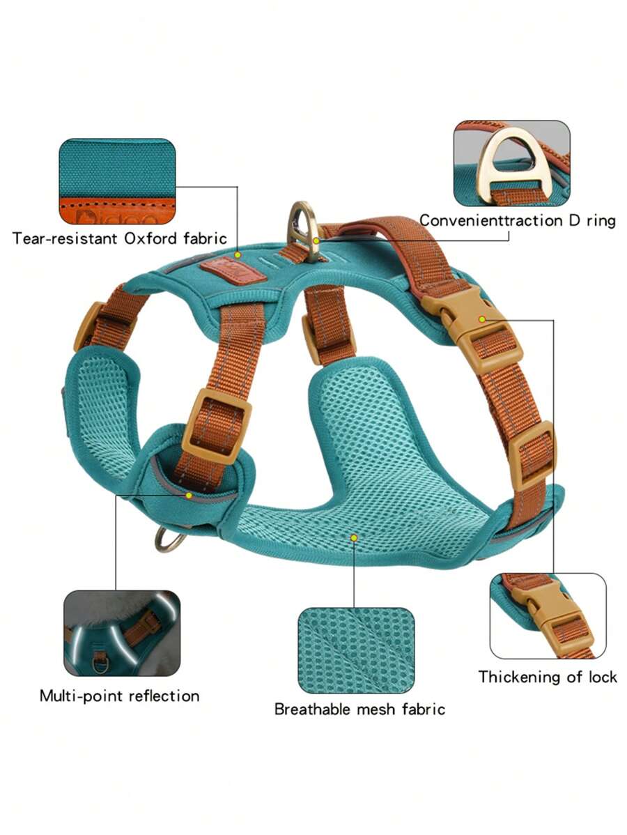 1pc Reflective Pet Harness,Adjustable Webbing Make The Harness Well-Fitting For Dogs,Soft And Breathable Mesh Under The Fabric ,Pick Up The Dog Anytime With The Comfortable Handle