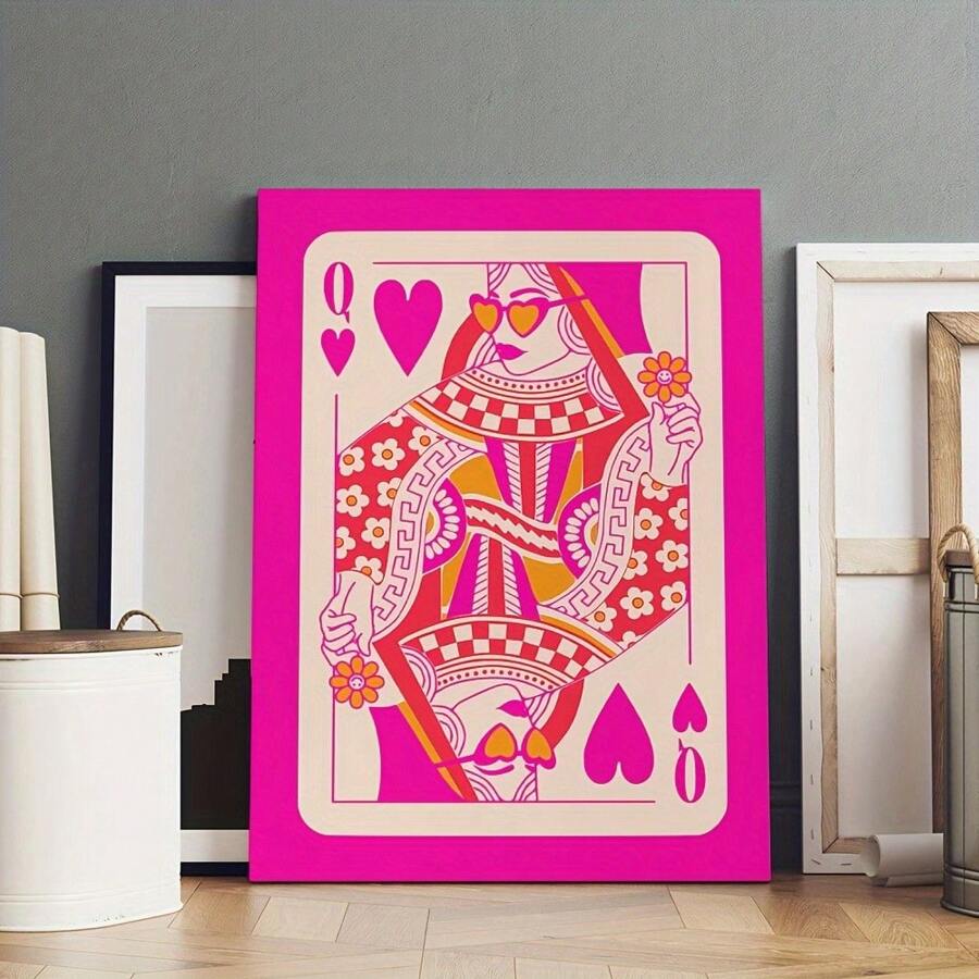 1pc Creative Canvas Hanging Poster, Jack Queen Poker Cardboard Pink Print, Canvas Wall Art, Artwork Mural, Can Be Used As Gift, Bedroom, Office, Living Room, Cafe, Bar, Wall Decor, Home And Dorm Decoration