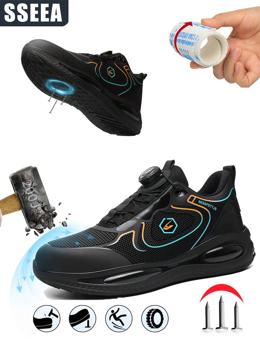 Zapatos de seguridad para hombres con botón giratorio de nuevo diseño de moda para exteriores, antiimpáctos, antipunción, antideslizantes, resistentes al desgaste