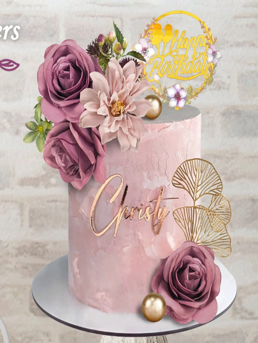 12 Flower Cake Decorations Artificial Roses Happy Birthday Cake Decorations Suitable For Birthday Parties Wedding Baby Shower Supplies