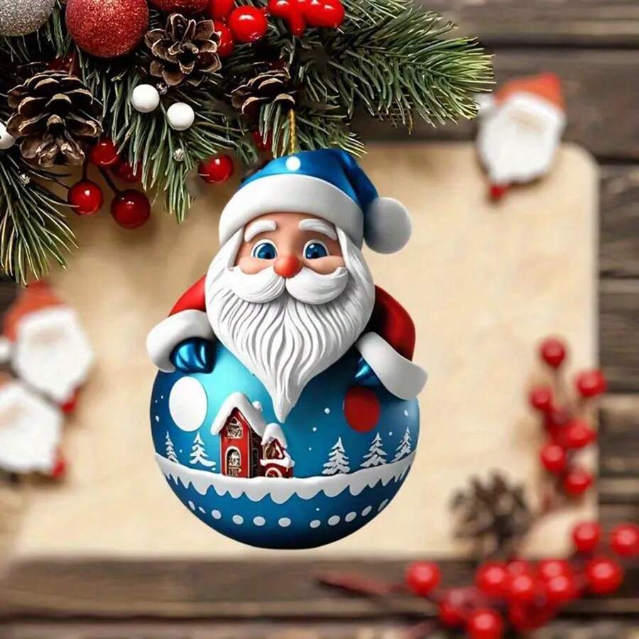 1 pièce Pendentif créatif de Père Noël de Noël, décoration de voiture intérieure plate en acrylique à suspendre - cadeau parfait pour la décoration de la maison et du bureau