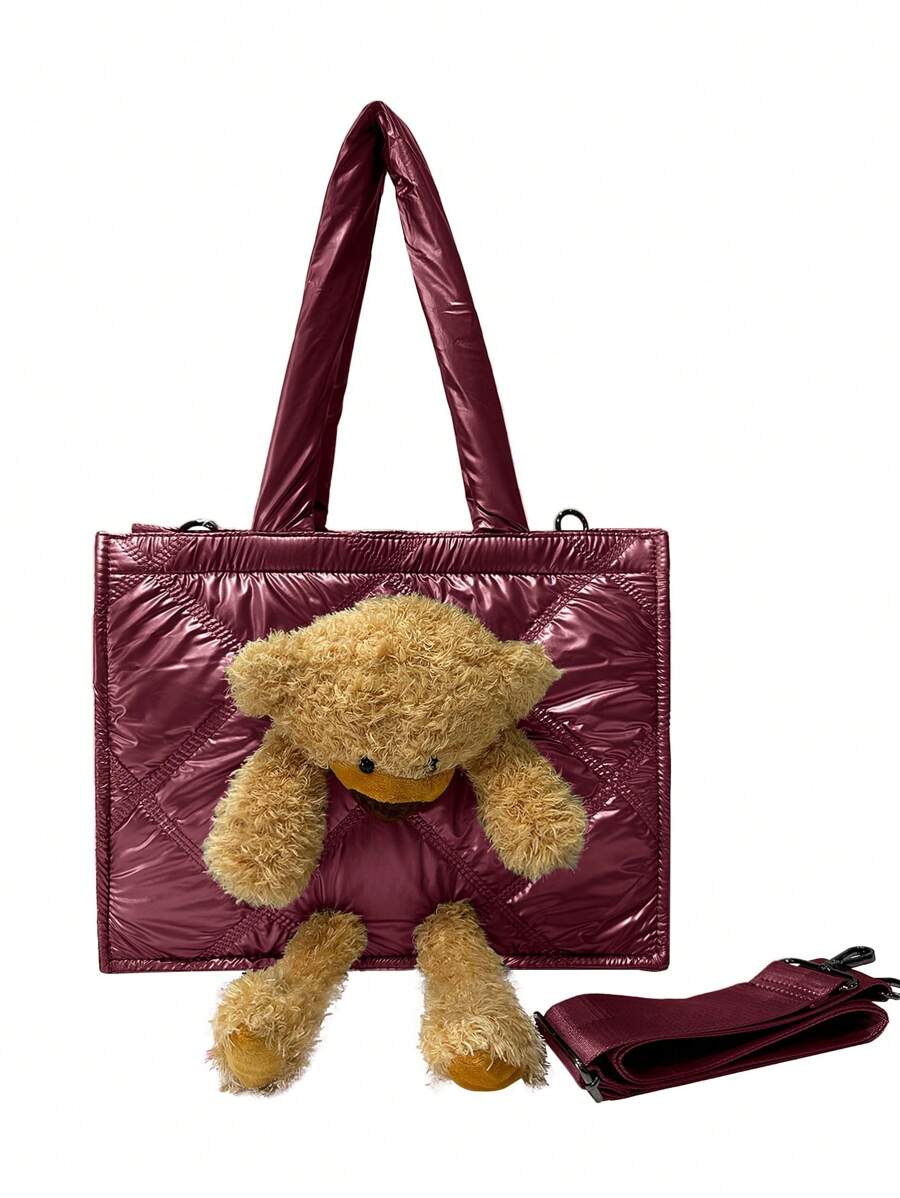 SAC MILANO Ours en peluche décoré, veste matelassée élégante, unique et tendance, sac à dos, sac à main, sac à bandoulière réglable, convient pour les enseignants, le collège, le lycée, les fêtes, les vacances, les affaires, l'été, le style vintage, le week-end, indispensable pour l'automne/l'hiver, excellent cadeau