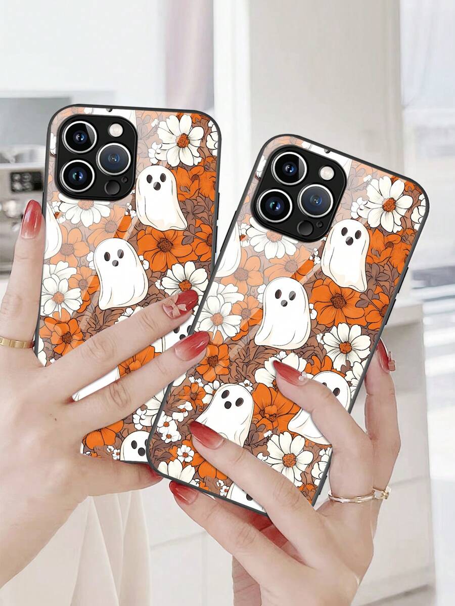 Halloween 1pc HD Glass Smartphone Case Compatible With Apple And Samsung Models