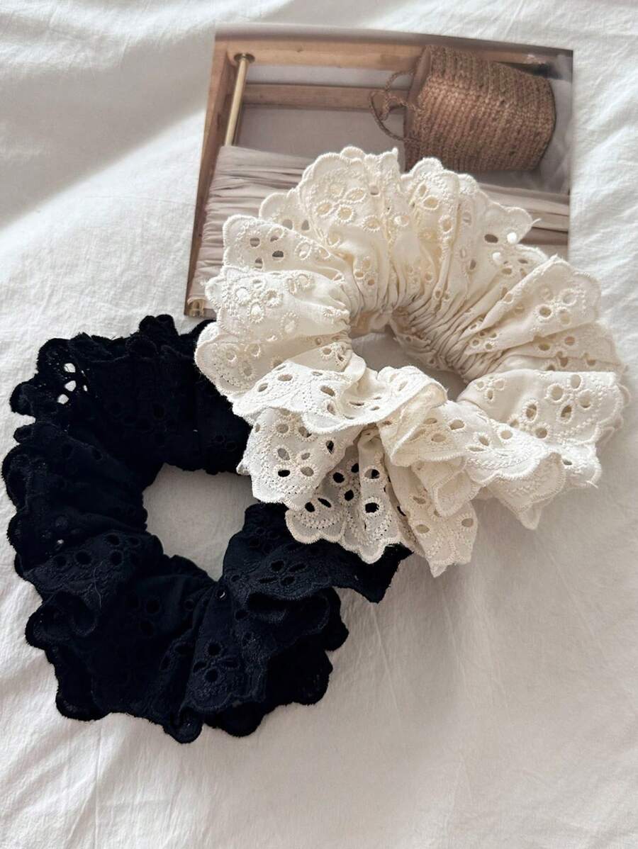 topshiny Set de 2 coleteros de encaje francés vintage, accesorios para el cabello dulces y suaves para mujeres y niñas, adecuados para peinados diarios, Día de los Enamorados, lazos para el cabello