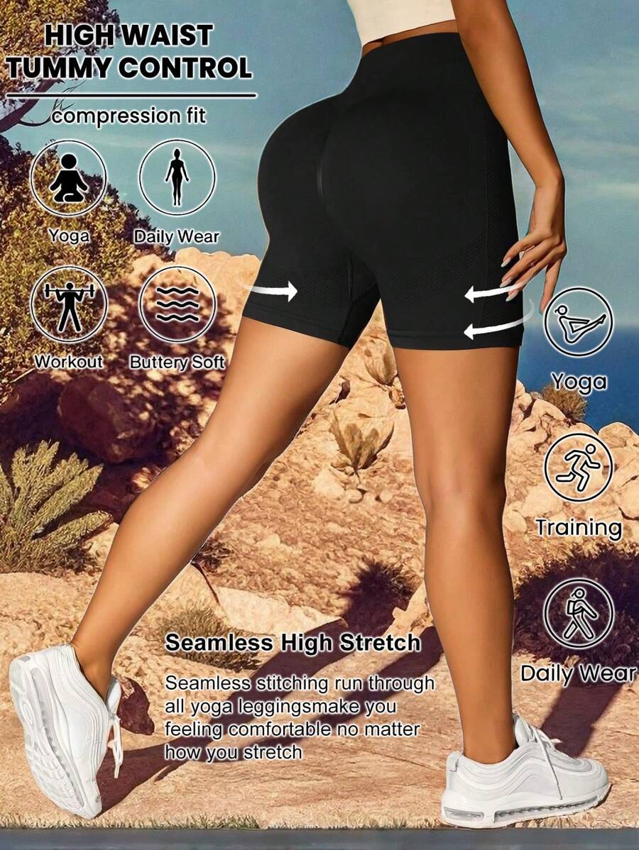 Summer Workout Black Quick-Drying Yoga Fitness Shorts, High-Stretch Sports Running Shorts, Women's Sportswear, Hip-Lifting Cycling Shorts