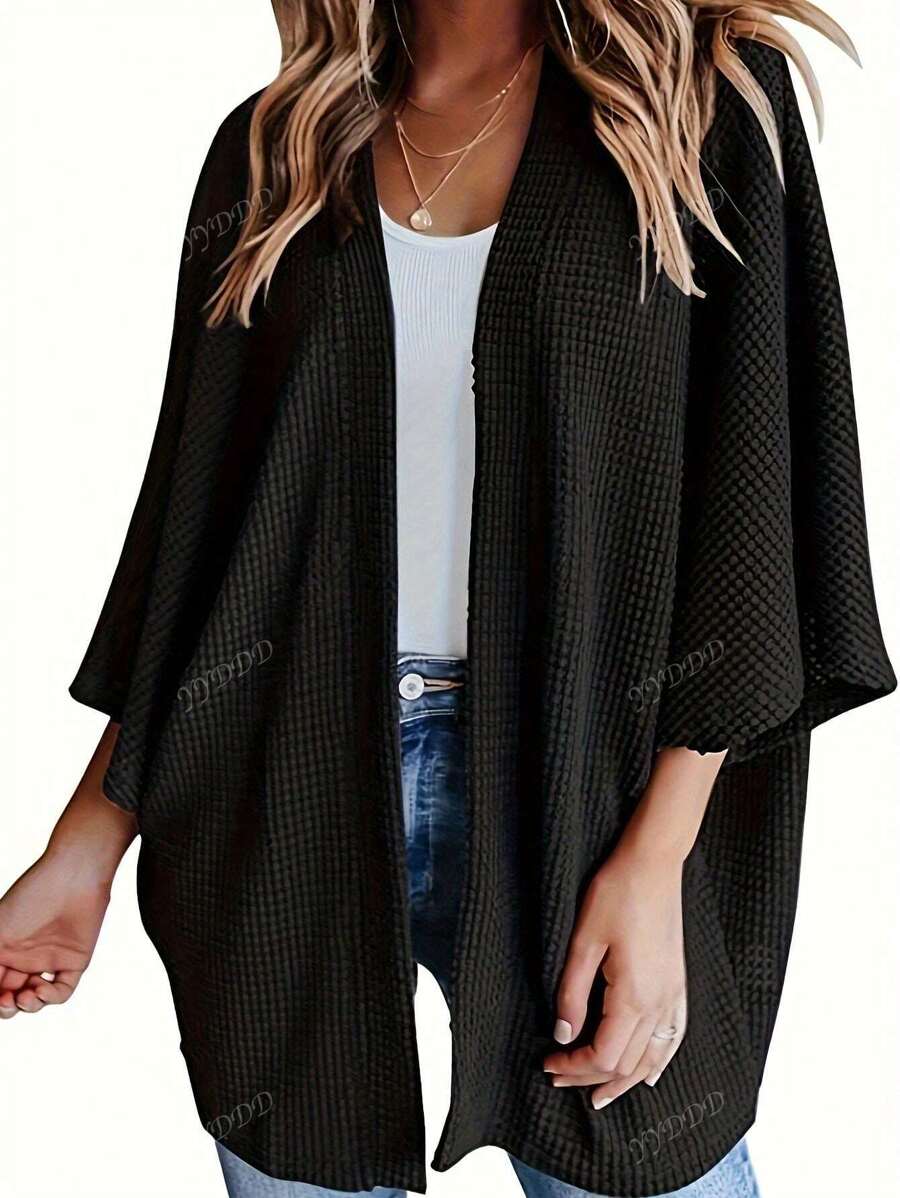 Plus Size Women Batwing Sleeve Loose Casual Fashion Solid Color Knit Cardigan