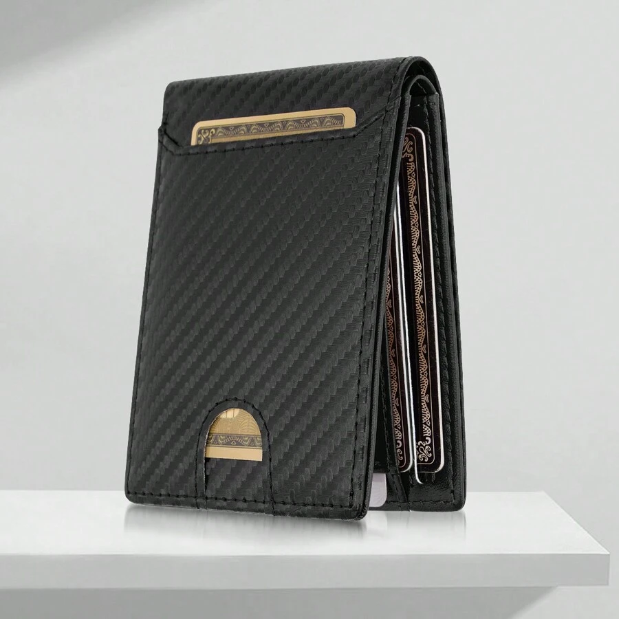 1 pieza Cartera portátil de fibra de carbono para hombre, portacartillas con múltiples ranuras, portacartillas plegable doble resistente al robo RFID, adecuado para adolescentes, casual de verano, al aire libre, atletismo, vacaciones, regalos de graduación o accesorios de vestir de cumpleaños