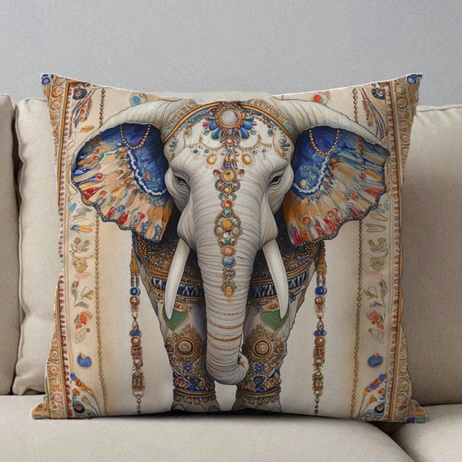 1pc Brick Elephant Digital Print Pillow Cover, Soft & Comfortable For Living Room, Bedroom, Sofa Decor, Hidden Zipper, Durable Polyester, Pillow Insert Not Included