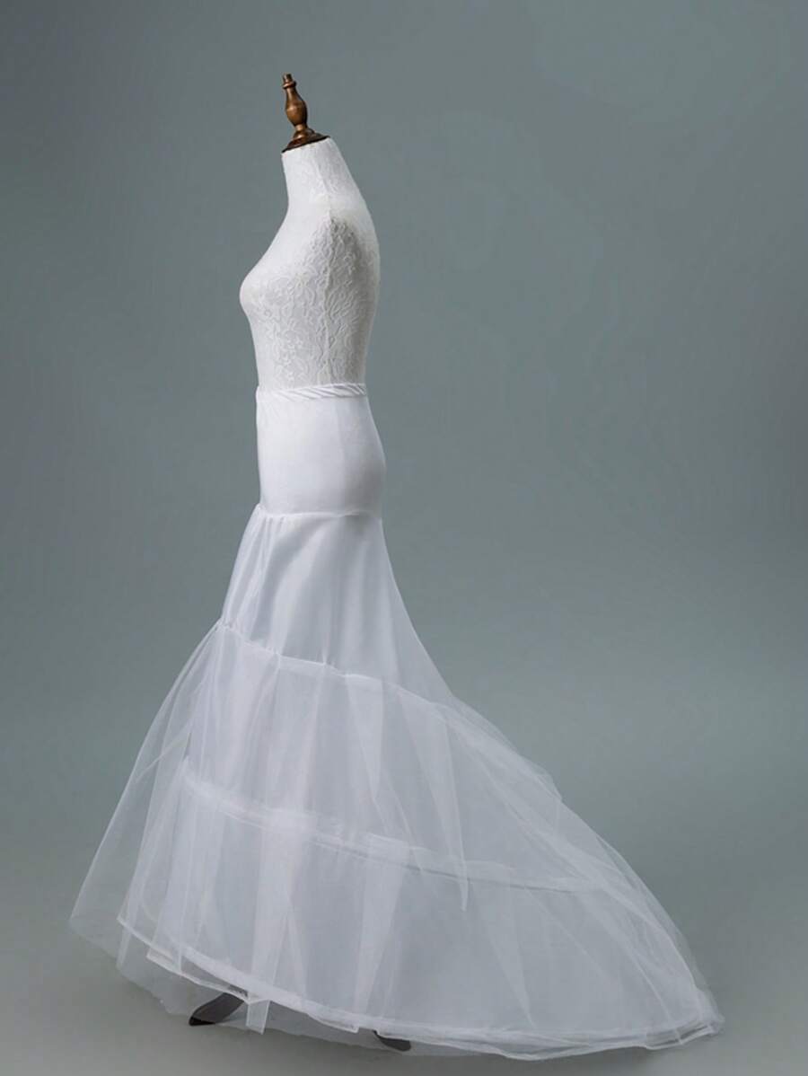1 Peça Vestido de Noiva Branco com 2 Camadas e 2 Telas, com Barbatana, Modelo Ajustado Cauda de Peixe com Pequeno Rabo, Vestido Escorregadio Versátil
