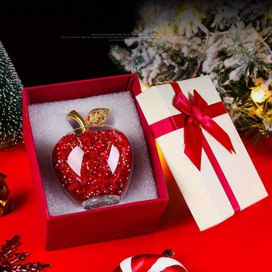Nuevo adorno de manzana de escritorio de vidrio transparente, un regalo exquisito para Navidad, Día de San Valentín
