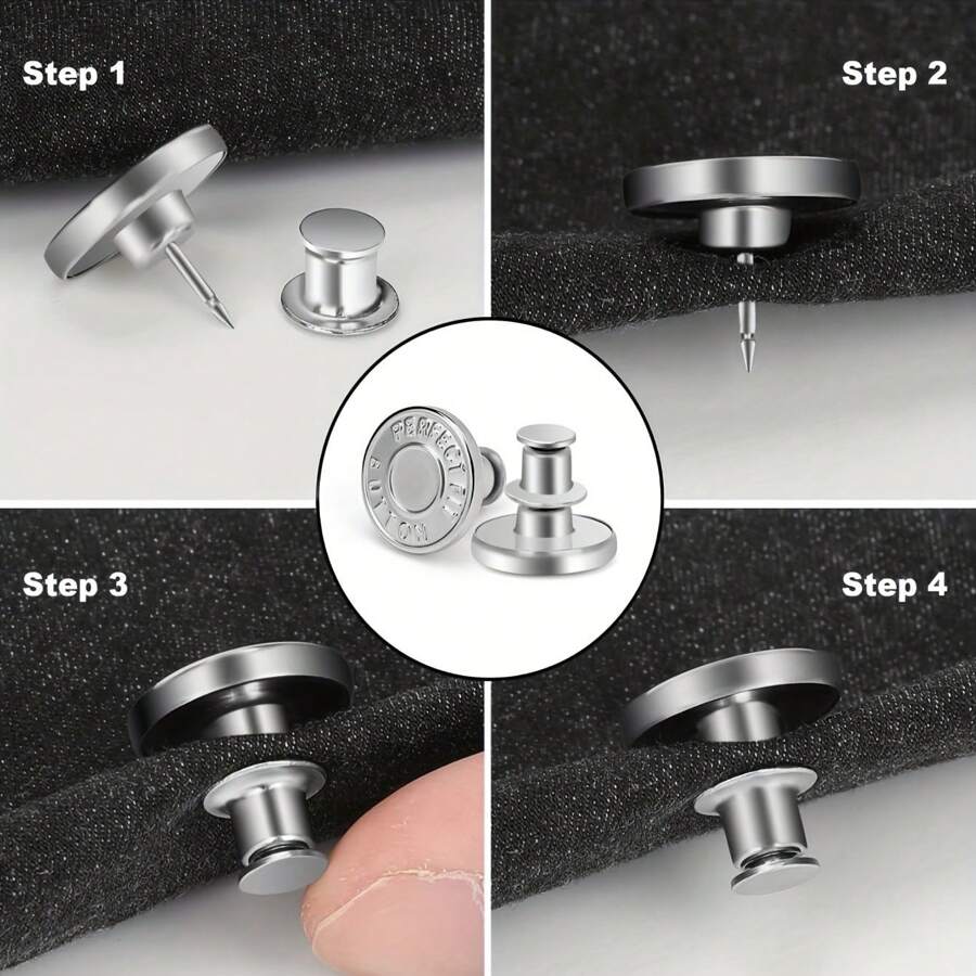 6pcs/Pack Letter Design Elastic Adjustable Waist Button For Trousers & Skirts, No Sewing Required, Stainless Steel, DIY Sewing Accessories