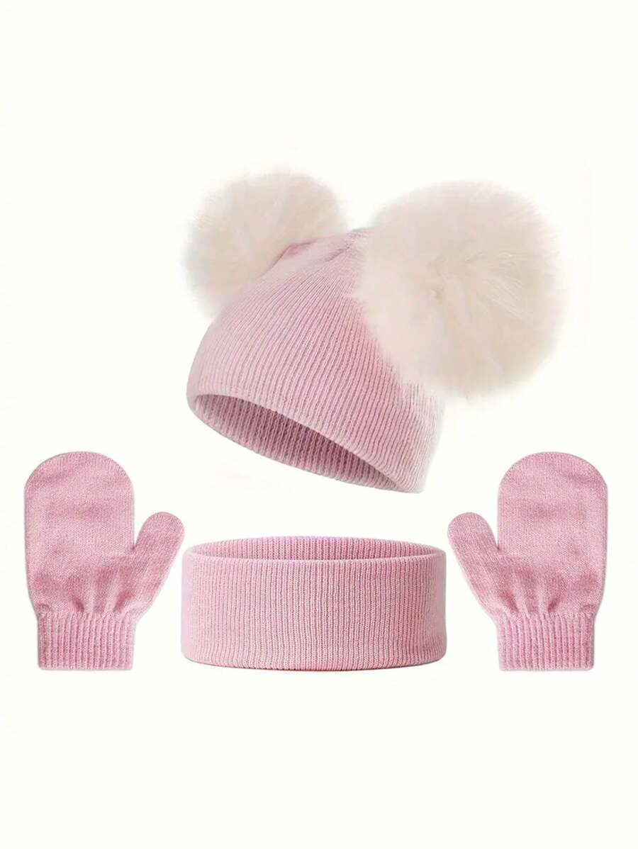 3pcs/Set Cute Knit Hat, Neck Warmer And Gloves Suit For Baby Boys & Girls, Suitable For 0-3 Years Old, Perfect For Casual Outdoor