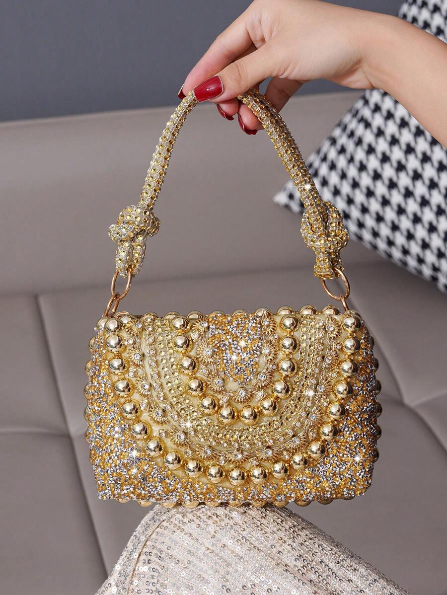 Sparkling Rhinestone Decorated Handbag, Elegant Evening Clutch Purse, Fashionable Formal Party Bag For Women, Glamorous Rhinestone Bag