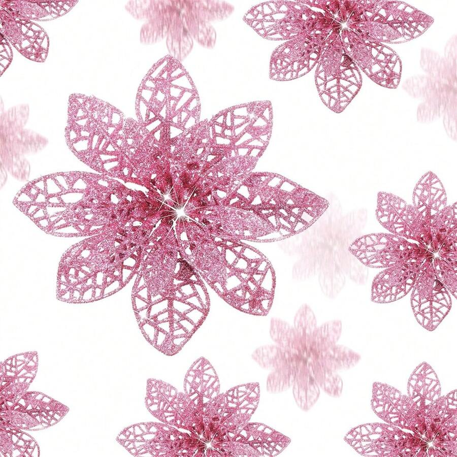 30 pièces Décorations d'arbre de Noël en forme de fleurs de poinsettia pailletées, buissons de poinsettias artificiels décorations de Noël pour Noël/fêtes/mariage