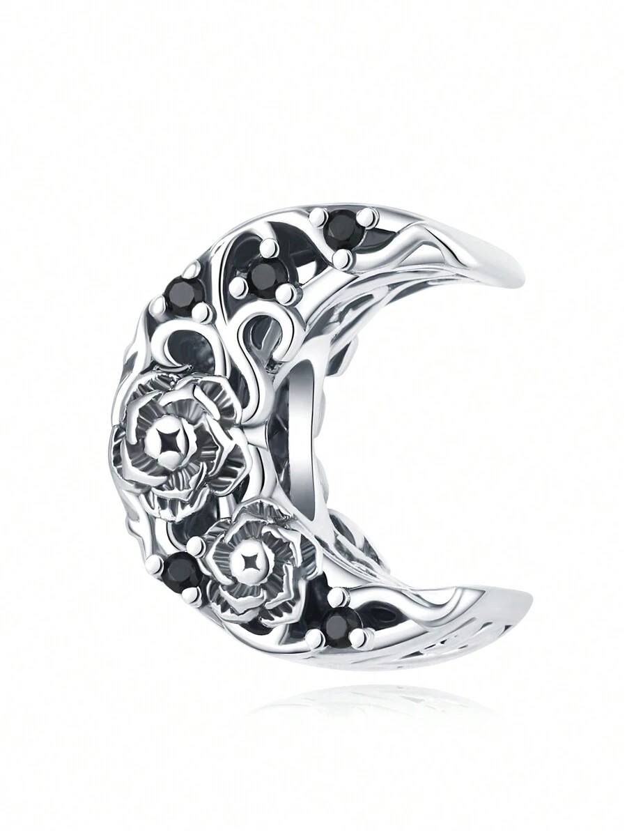 Silver Plated Charm Moon Flower Halloween Black Beads Charm Pendant Ball Suitable For Bracelets DIY Women's Jewelry Valentines
