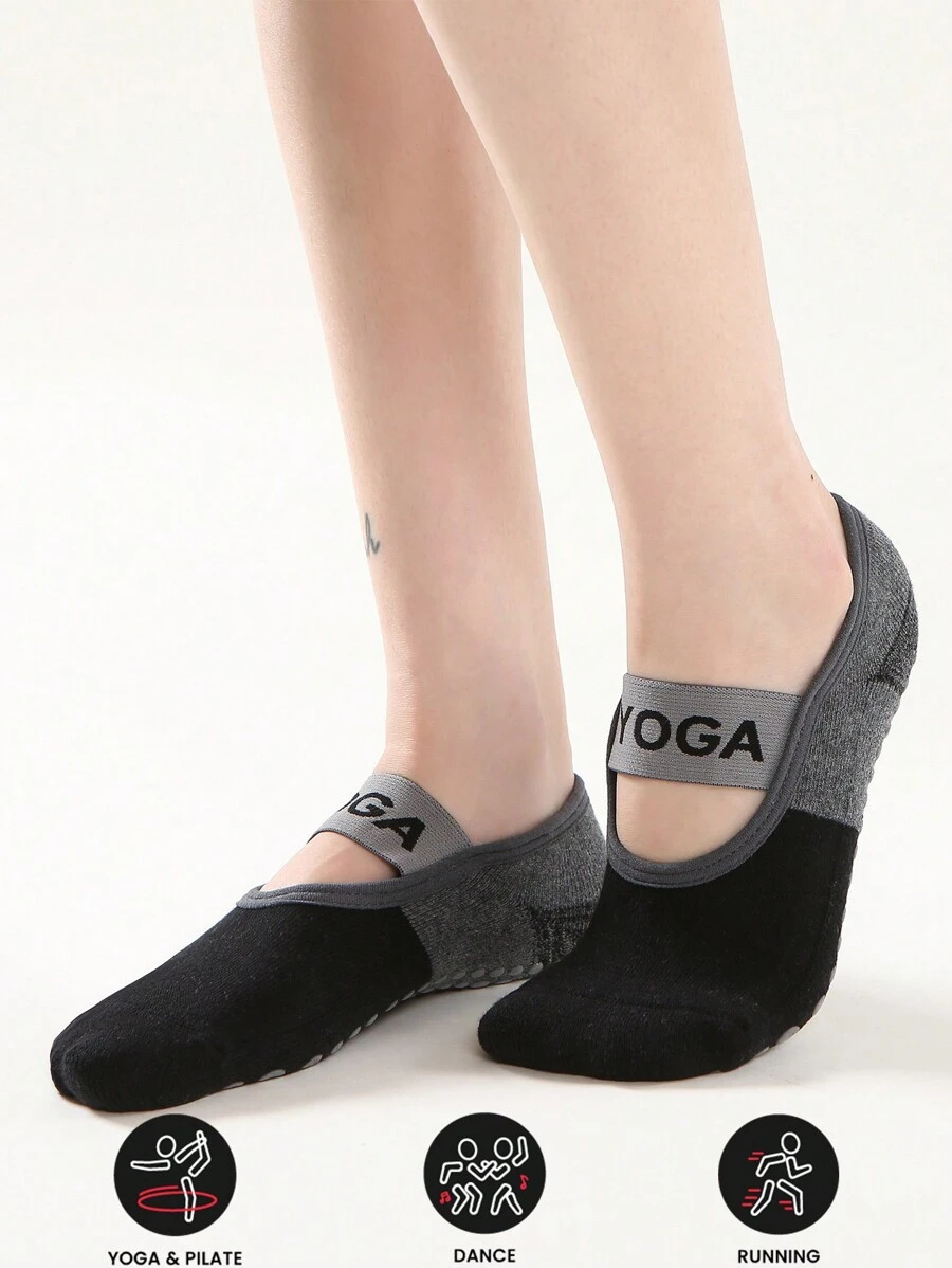 1 Coppia Di Calzini Da Yoga Con Suola In Spugna Morbida E Calda, A Tinta Unita, Con Cinturino Largo E Punta Rotonda, Adatti Per Lo Sport All Aperto