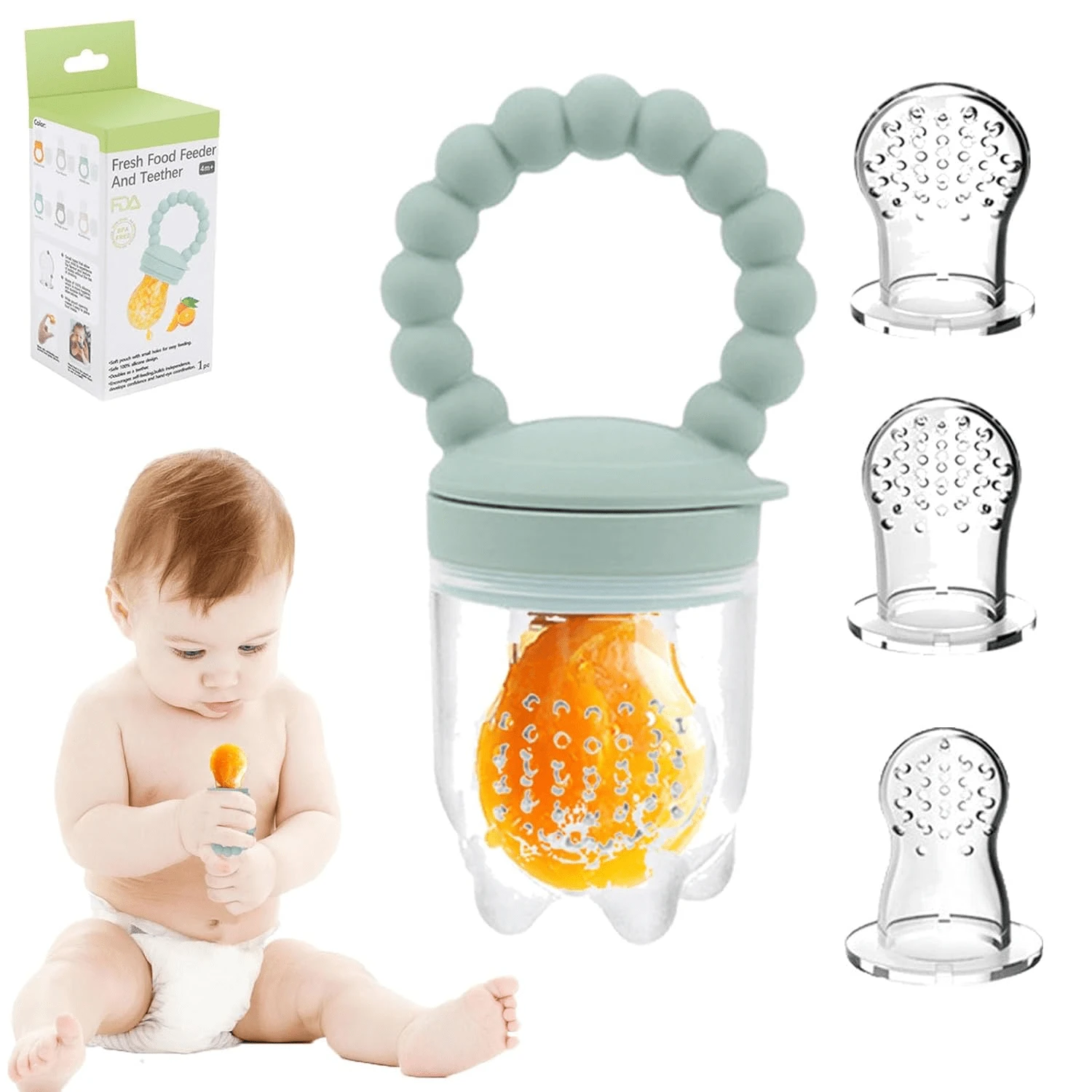 4pcs Silicone Fruit & Vegetable Feeder For Babies - Easy To Use Food Supplement Pacifier With Handle - Ideal Gift For Christmas, Halloween, And Thanksgiving Day