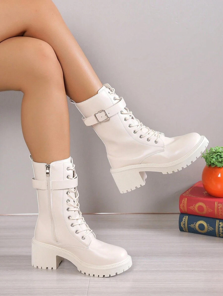 Simple & Fashionable Autumn/Winter European & American Style Western Chunky Mid Heel Short Boots, Motorcycle Boots