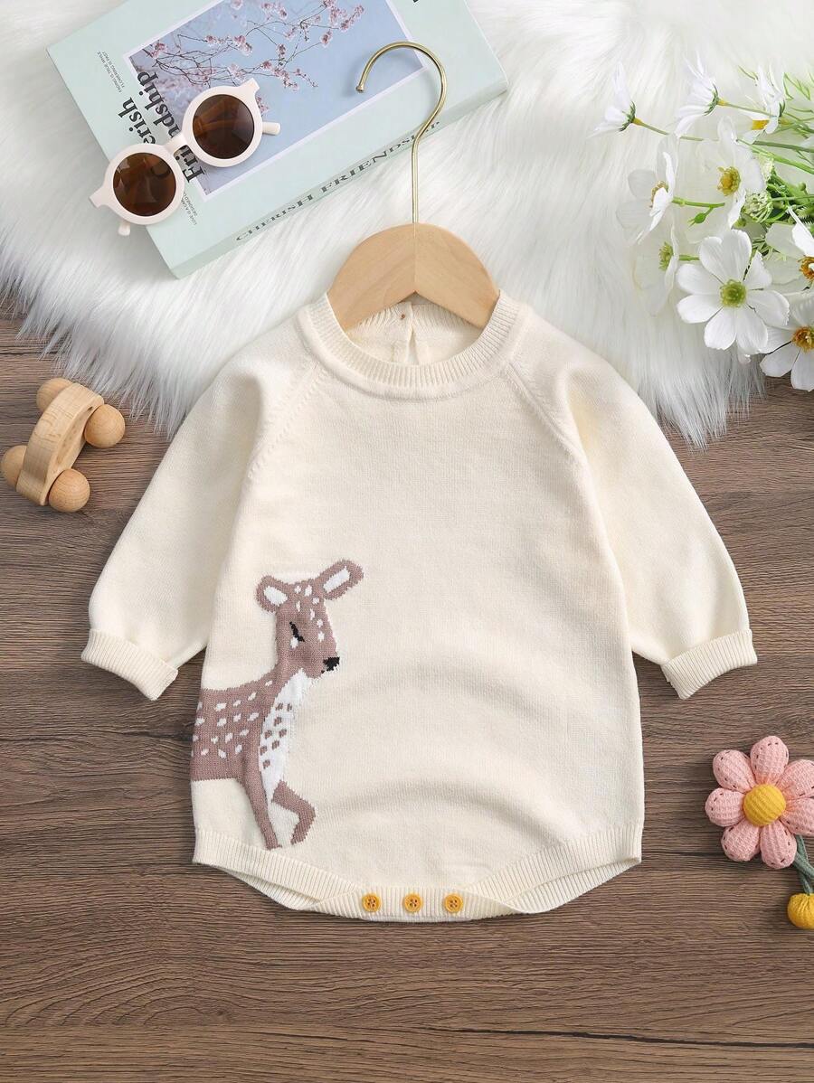 Barboteuse à manches longues en tricot avec motif de biche bébé fille