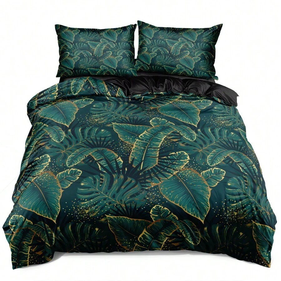 2/3pcs 3D Plants Print Duvet Cover Set Green Leaf Patterned Bedding Set(Size 135x200 Only 1 Pillowcase)