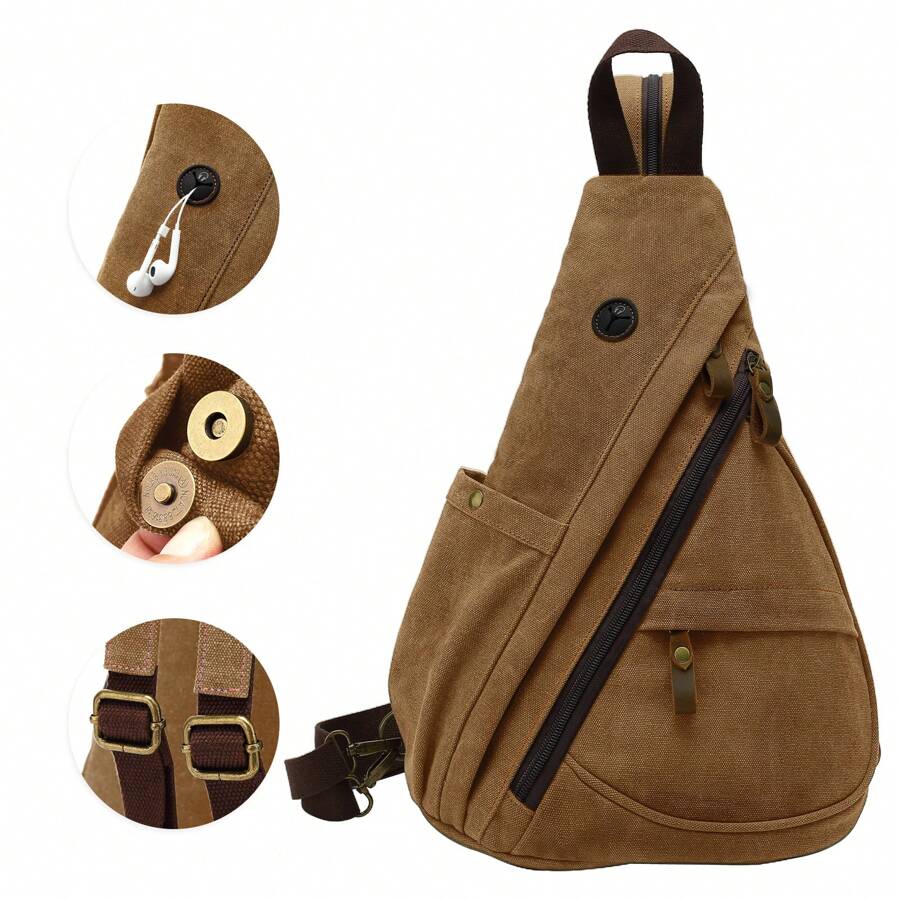 PAKRYS Cowboys Sling Bag For Men With Earphone Hole Vintage Zipper For Girls Boys Hiking Travel Beach Gym School Camping Outdoor