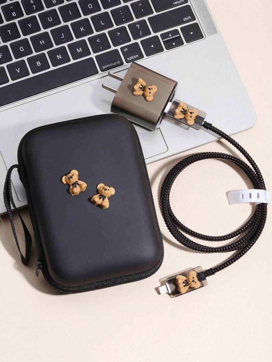 Kreative Cartoon Kabel Aufwickler Schutz, stoßfeste EVA Bären Form Kabel Organizer Tasche kompatibel mit Apple 20W Schnellladekabel Kabelorganizer