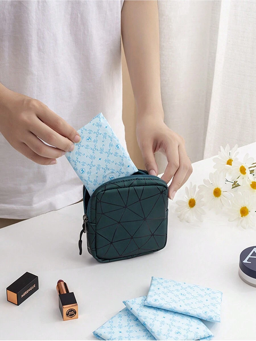 Portable Geometric Pattern Cosmetic Zipper Bag, Lightweight Multifunctional Pouch, Multifunctional Makeup Bag