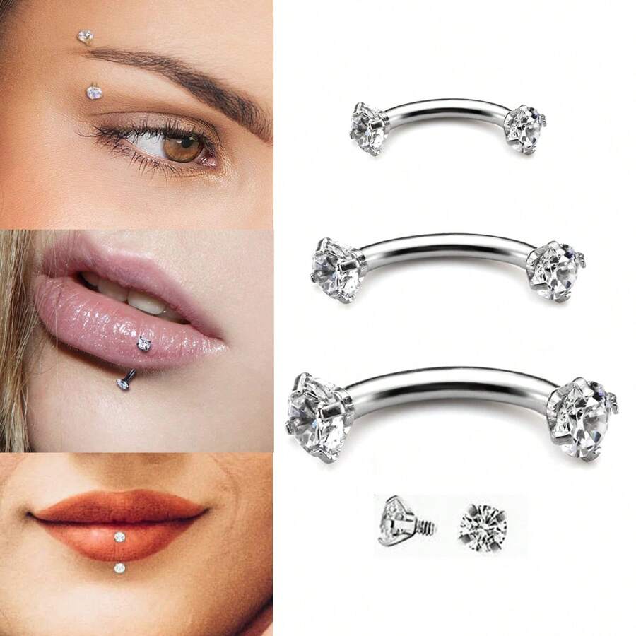 1/3 piezas de joyas de perforación para piercings corporales de acero inoxidable hipoalergénico con gemas de circonita cúbica (3MM) - uña labial, cartílago, concha, trago, pendientes para mujer y hombre en calibre 16G, 6mm, 8mm, 10mm