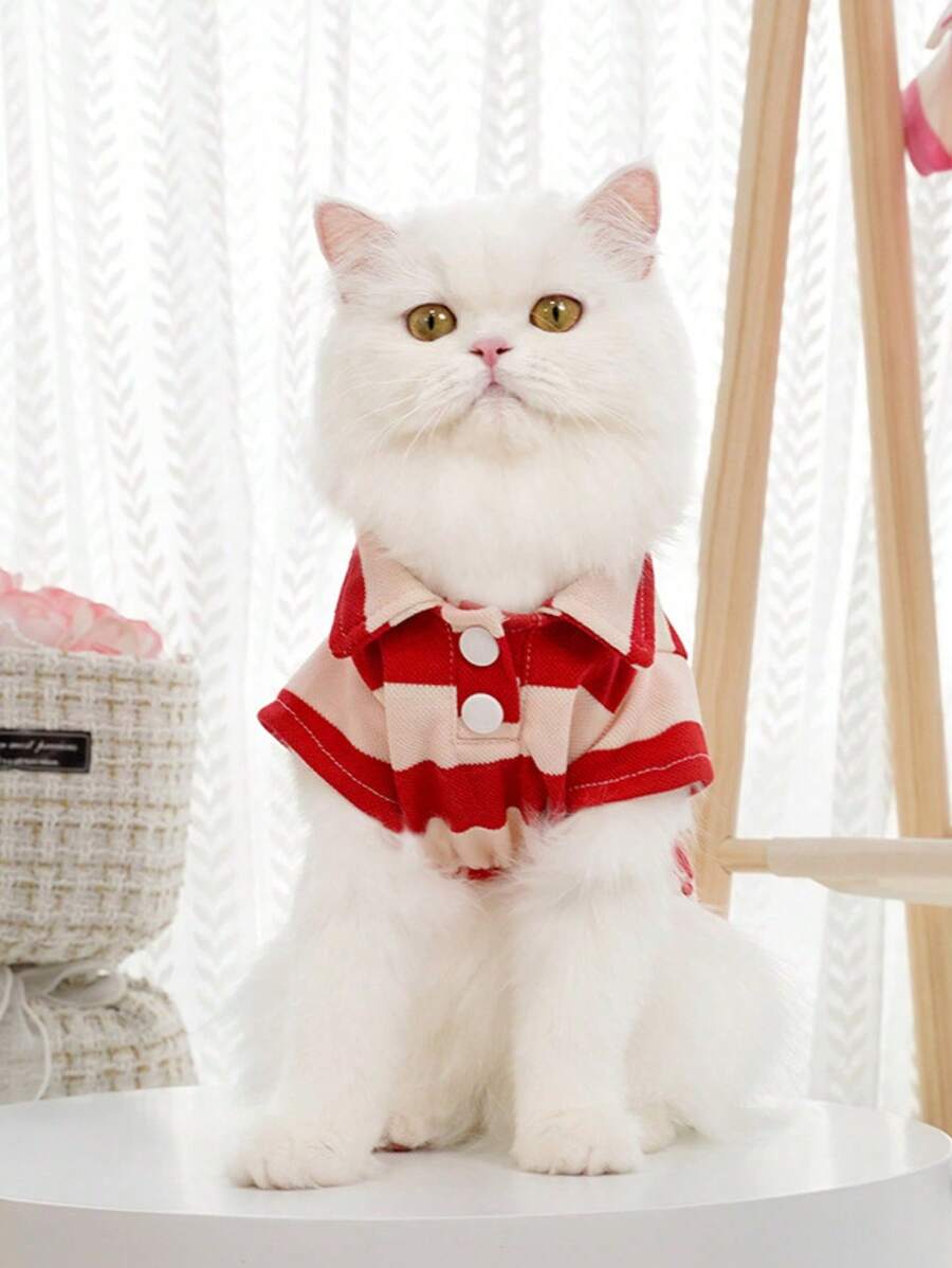 1Pc Dog Shirt Fashionable Striped Pet Lapel T-Shirt Breathable Comfortable Cats Two-Leg Pullover Pet Supplies
