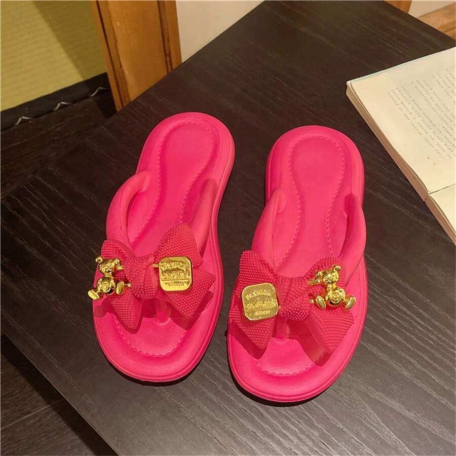 Cute & Fashionable Cartoon Bear Soft Sole Flip Flops Women Summer Casual Holiday Slip-Resistant Beach Slippers