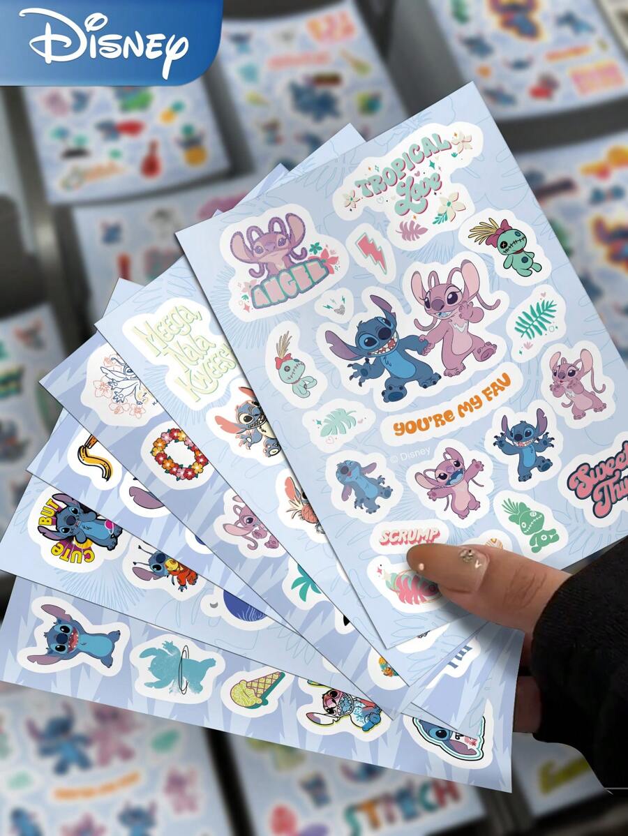 Disney 8 piezas Pegatinas de Lilo y Stitch ¡Rompecabezas DIY! Decoración de dibujos animados impermeables de PVC para equipaje, guitarra, vaso de agua, estuche de teléfono, computadora portátil, regalo