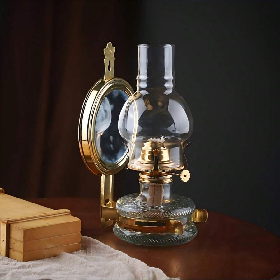 1pc, Vintage Rustic Oil Lamp For Indoor Wall-Mounted Use - Large Hurricane Lamp With Kerosene Lantern - Nostalgic Craft Lamp For Kitchen And Home Decor