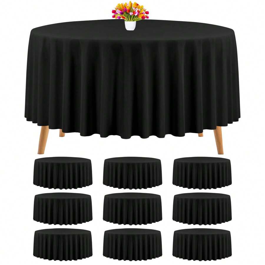 Teruntrue 10 Packs Premium Round Tablecloth 108 Inch Polyester Table Cloth Bulk Washable Polyester Fabric Tablecloths Table Cover For Wedding Party Banquet Buffet Table Holiday Dinner (108 Inch)