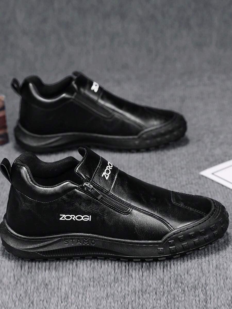 Men's Casual Sports Shoes Outdoor Leather Shoes Fashion Zipper Low-Top Ankle Boots Waterproof Youth Versatile Loafers Waterproof Non-Slip Casual Sneakers