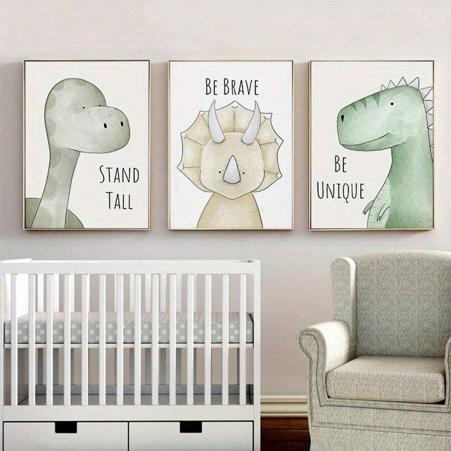 3pcs/Set Canvas Poster, Modern Art, Tyrannosaurus Rex Dinosaur Cute Design For Kids Room Home Decor Hanging Canvas Painting, Bedroom Living Room Hallway Wall Art, Autumn Decor, Ideal Gift, Frameless Gifts Birthday Graduation