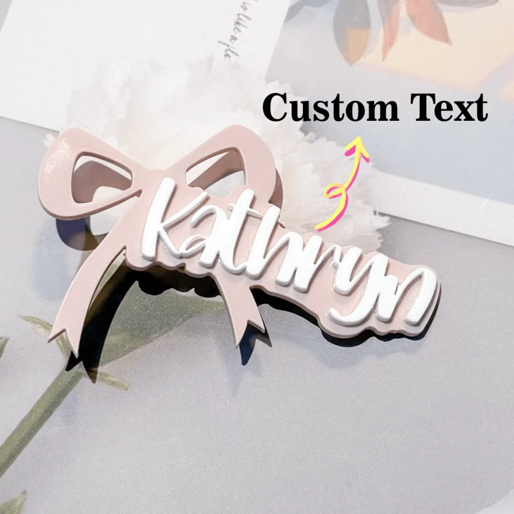 Bow-Knot Custom Name Acrylic Hair Clip Personalized Hair Accessory, Wedding Hair Accessories
