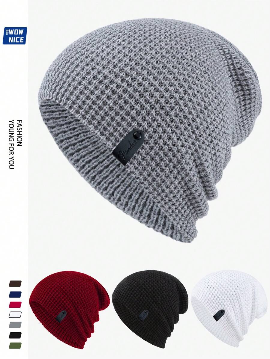 Fashionable Label Decor Slouchy Beanie Hats For Men And Women, Warm Winter Knit Caps With Ear Protection, Suitable For Outdoor Activities, Running, Fitness, Skiing, Skateboarding And Other Leisure Sports. Versatile Wear, Guitar Music Warm Hat, Youth Couple, Holiday Gift