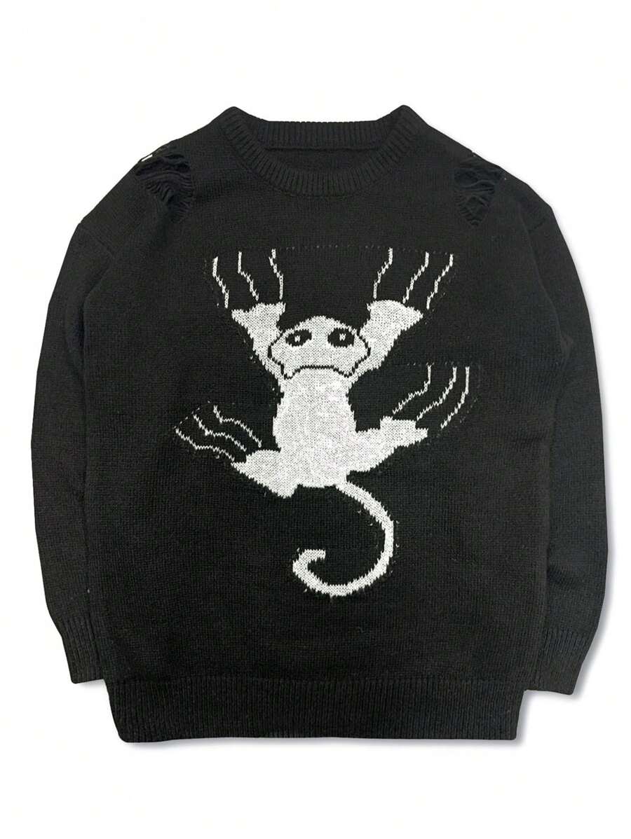 Pulover pentru bărbați, casual, cu model de pisici, din tricot jacquard