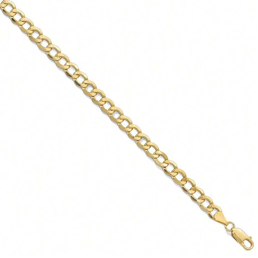 El collar de cadena de eslabón curvo hueco de 6.5mm de oro amarillo de 10k con lazo negro para hombres