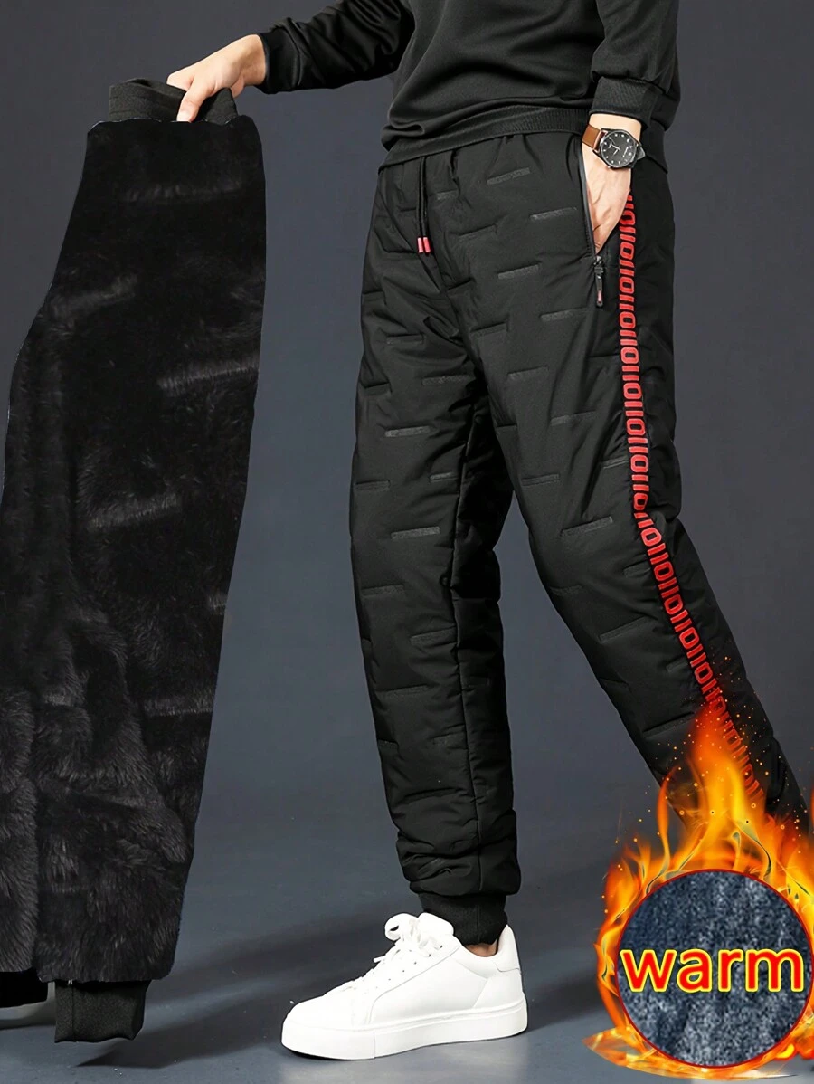Pantalones de invierno abrigados de estilo novio para hombres: pantalones deportivos con forro térmico de moda, pantalones térmicos gruesos con cordón y bolsillos con cremallera, esencial para clima frío