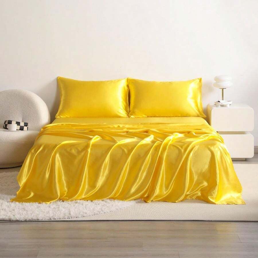 NTBAY 4 Pieces Full Satin Bed Sheet Set, Luxury And Silky Solid Color Satin Bed Sheets And Satin Pillow Cover Set (1 Flat Sheet, 1 Fitted Sheet, 2 Pillowcases)