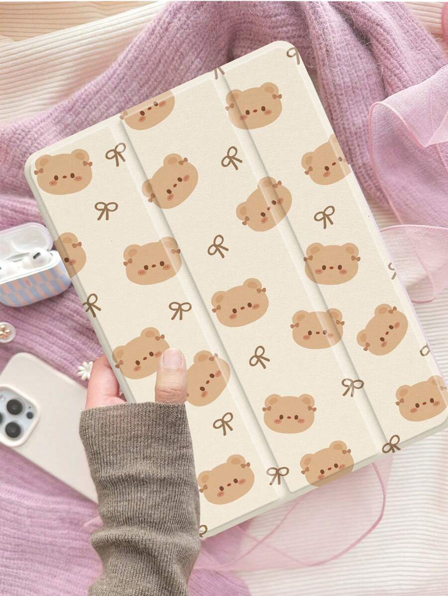 Étui avec motif d'ours compatible avec iPad 10,2 pouces 2021/2020 iPad 9e/8e génération, compatible avec Samsung Galaxy Tab A8 10,5 pouces 2022, avec porte-stylet, prend en charge le réveil/veille automatique