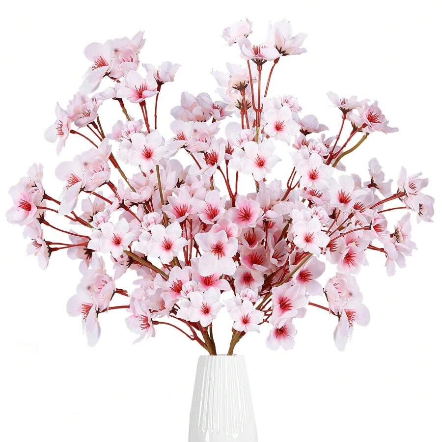 1Pc Artificial Cherry Blossom Flowers Faux Cherry Blossom Stems Faux Silk Cherry Blossom Branches Fake Peach Flowers For Vase Arrangements , Cherry Blossom Bouquet For Office Decor Living Room Decor Bedroom Decor Wedding Decor And Home Decor ,Halloween Christmas Decorations,Party Decoration