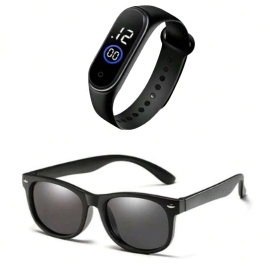Conjunto Relógio Digital Led Masculino + Óculos De Sol Infantil Menino