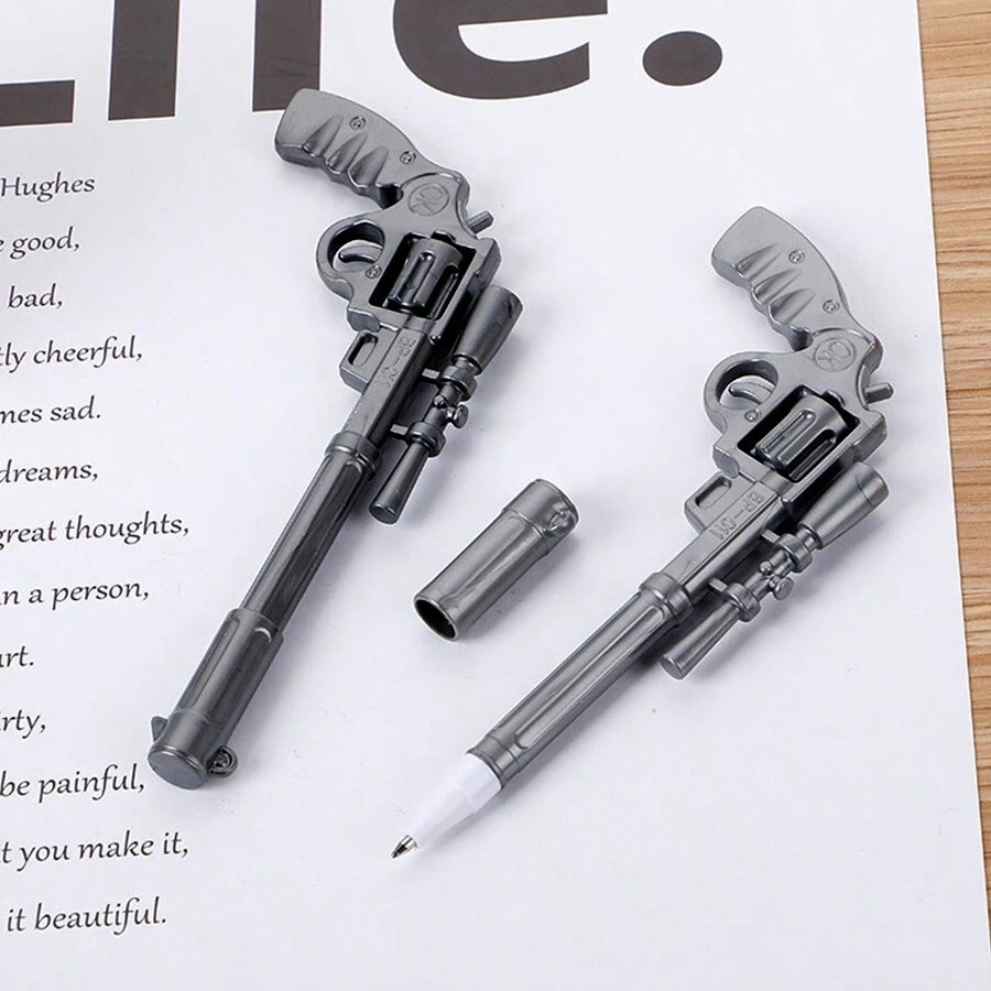 2pcs/Set Revolver Pistol Shaped Ballpoint Pens Blue Ink Signature Pen Stationery For Students Back To School