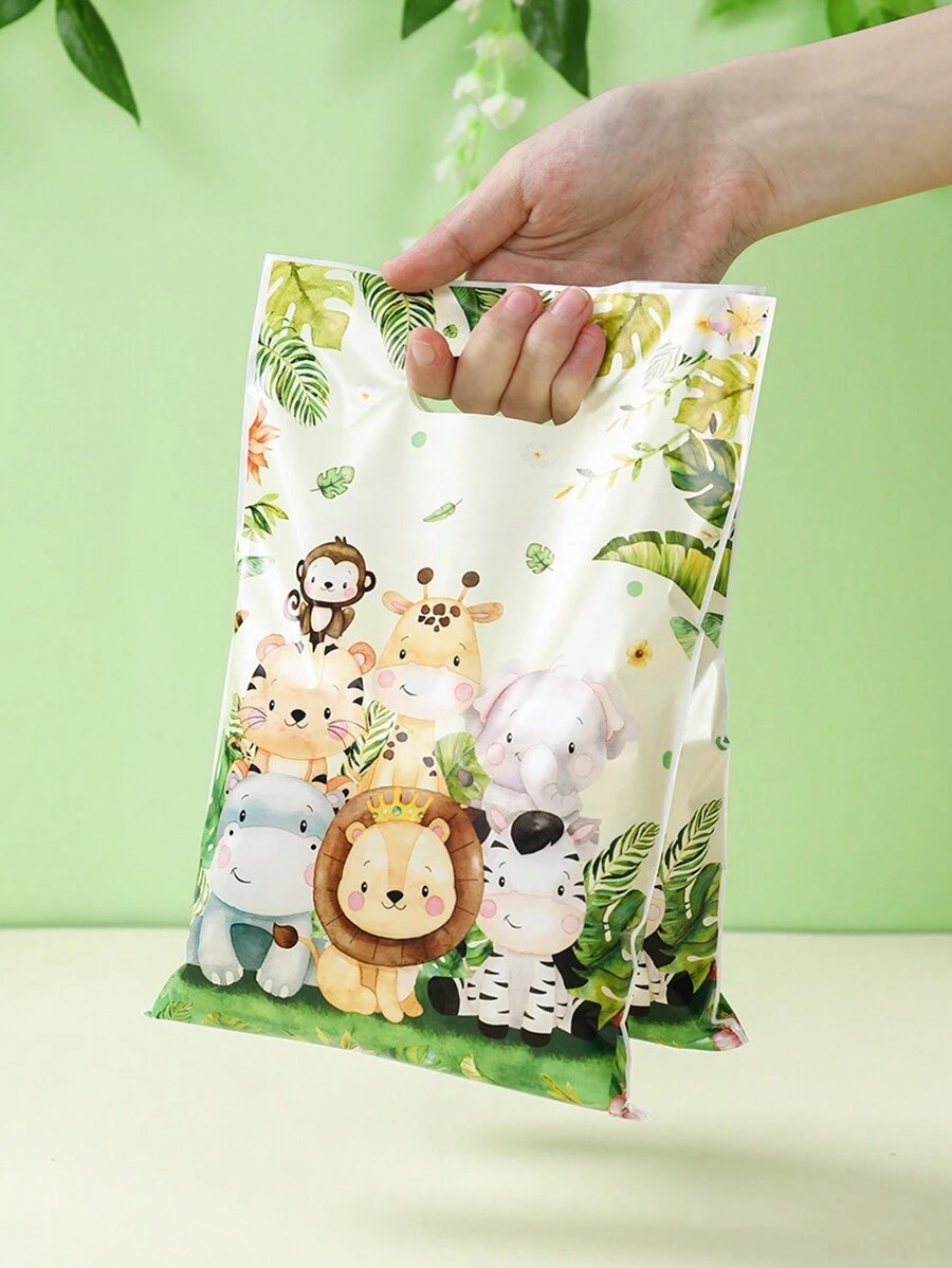 10/25/50 uds Bolsas de regalo con diseño de animales de la selva, bolsas de fiesta con temática de animales de la selva para baby shower, cumpleaños y otros eventos, suministros de empaque y decoración de fiesta con temática de animales de la selva