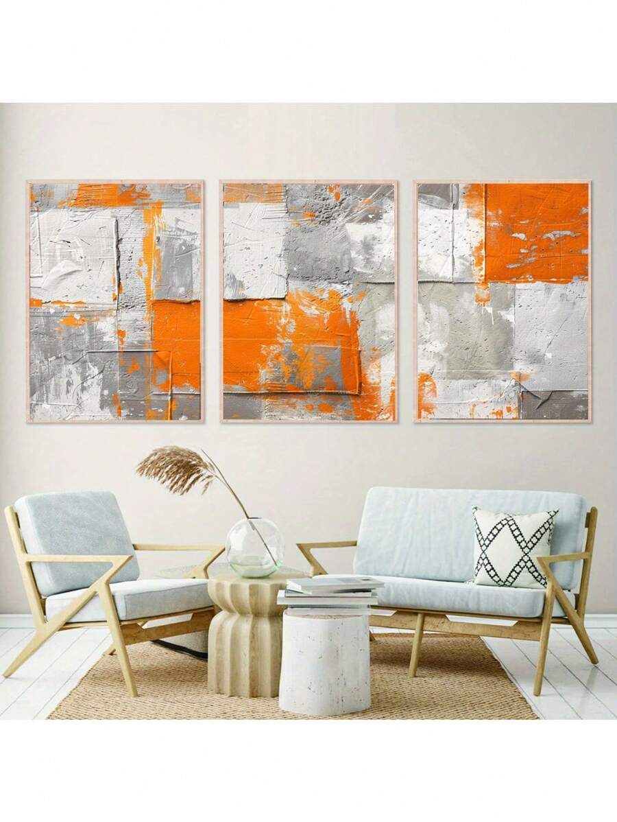Abstract Style Canvas Wall Art Set Of 3, Frameless Poster For Living Room, Kitchen Decor - Modern Wall Decoration For Home And Office
