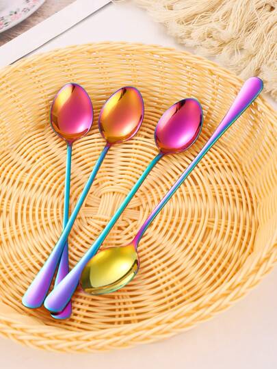 4pcs Stainless Steel Long Handle Coffee Spoons, Ice Cream Spoons, Dessert Spoons