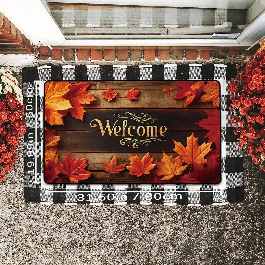 1pc Autumn Falling Leaves Welcome Doormat, Dirt & Water Resistant, Easy To Clean, Suitable For Home Decor, Bedroom Entrance, Living Room, Laundry Room, Entryway, Gift, Autumn Leaves Carpet, Machine Washable, Perfect For Decorating Your Home!